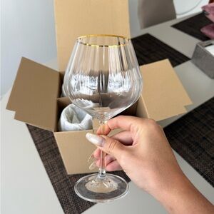 Anthropologie 24k Gold-Trimmed Wine Glass